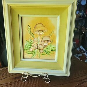 1970’s Retro Vintage Mushroom Yellow Wood Framed & Matted Print Picture 14 x 16